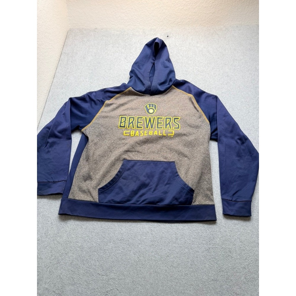 Milwaukee Brewers Baseball Hoodie Mens Navy Blue Grey Color Sweatshirt XXL